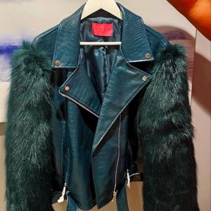 Faux Leather and Fur Moto Jacket